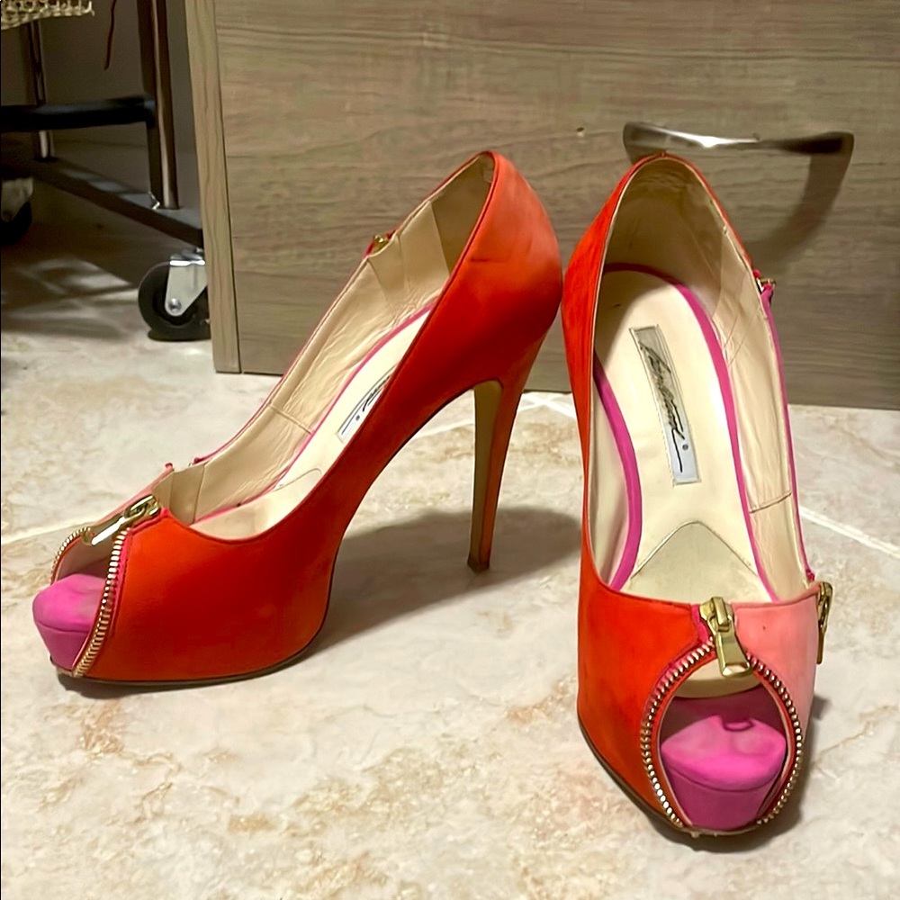 Stylish Pink and Orange Peep-Toe Heels